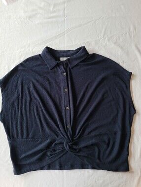 Marled Escencial Navy Button-Front Knot Polo Top Size XL